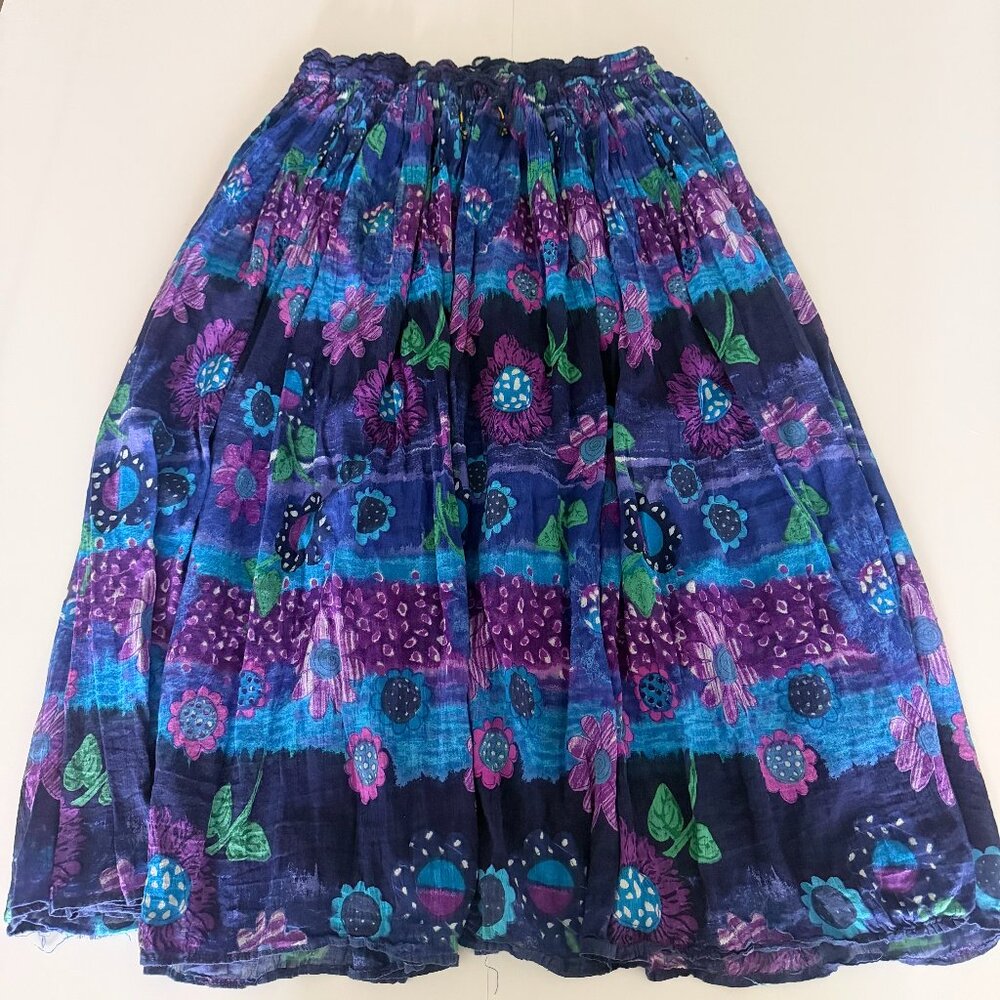 Revue Midi Skirt Gauzy Drawsting Full Flowy Sz M 100% Cotton Boho Peasant Gypsy